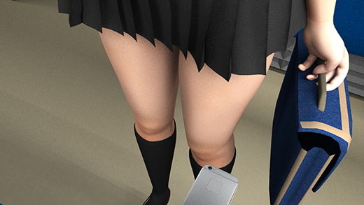 早朝の電車内で通学中とおぼしき超・スカートの短い女子学生に遭遇。勃起に気付かれないかと思うくらいエロかったが、不自然に彼女のどまんまえに座ったサラリーマン風の男がスマホでスカート内盗撮をしていた。（白黒のしましまパンティ編） サンプル3ページ目