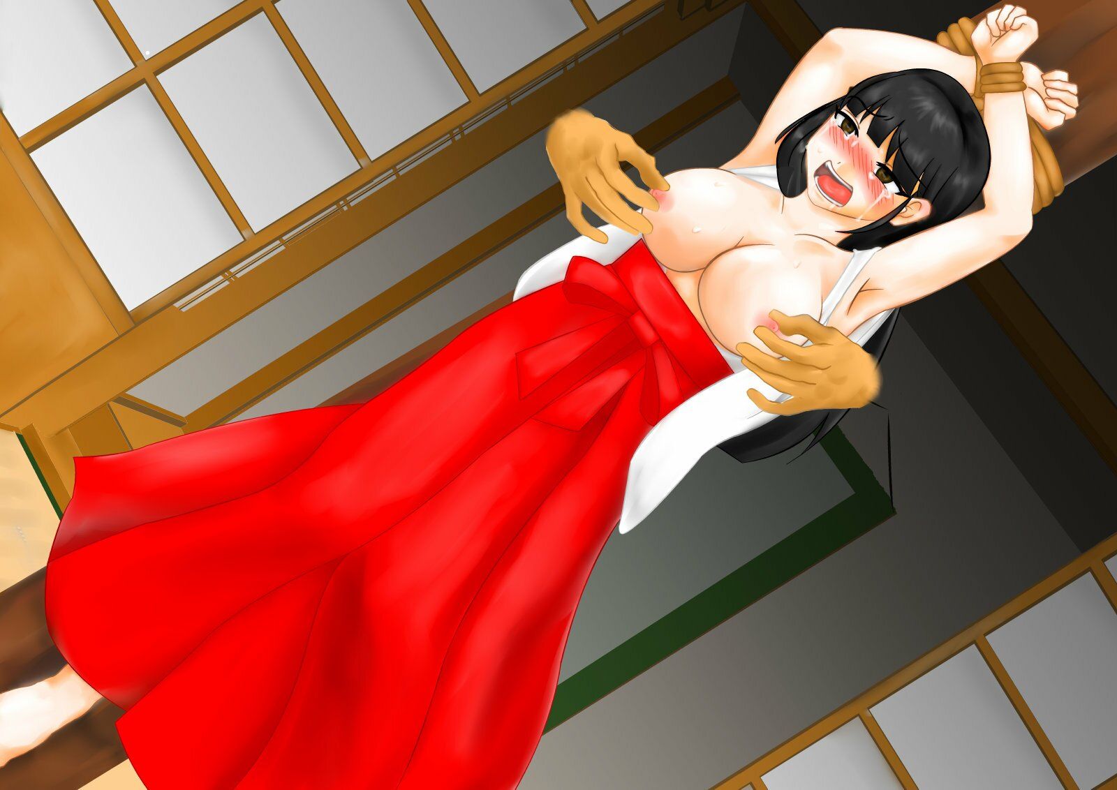 清楚な巫女さんを快楽拷問し、触手服で寸止め焦らし責めにしてから、全穴凌●でイカせまくって、永遠に触手壺に沈める話 サンプル2ページ目