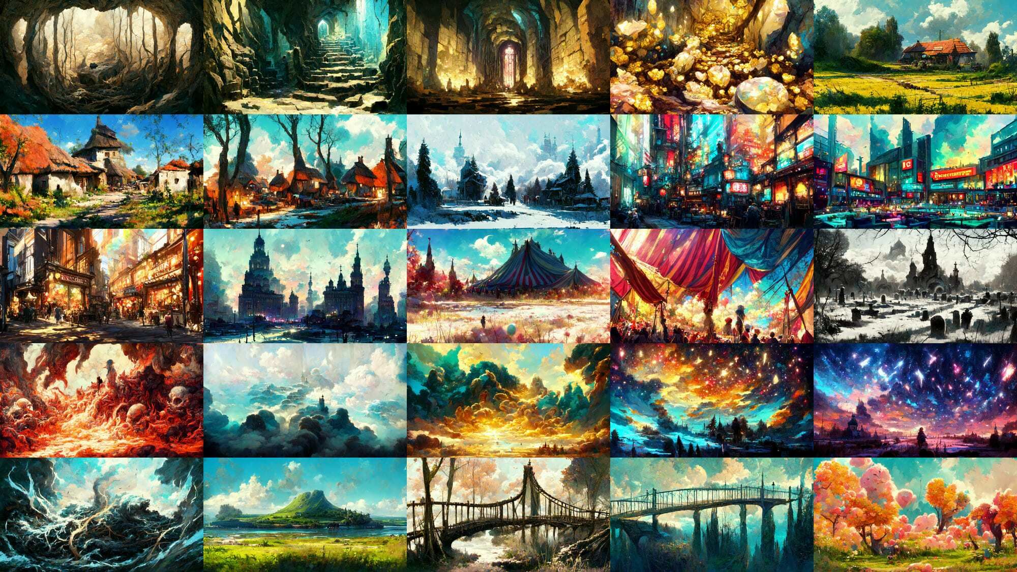 【ファンタジー系イラスト調】著作権フリーの高解像度背景（画像100枚） サンプル2ページ目