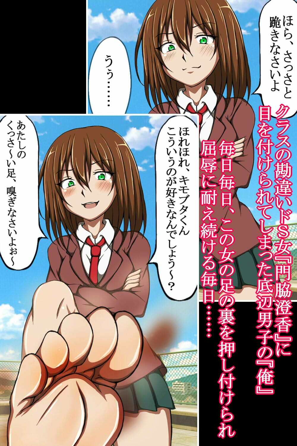 ハイグレ洗脳で大逆襲！！〜俺をいじめたドS馬鹿女をハイグレ洗脳でシモベ化してド変態がに股ハイレグ女の見世物にしちゃうCG集〜 サンプル1ページ目