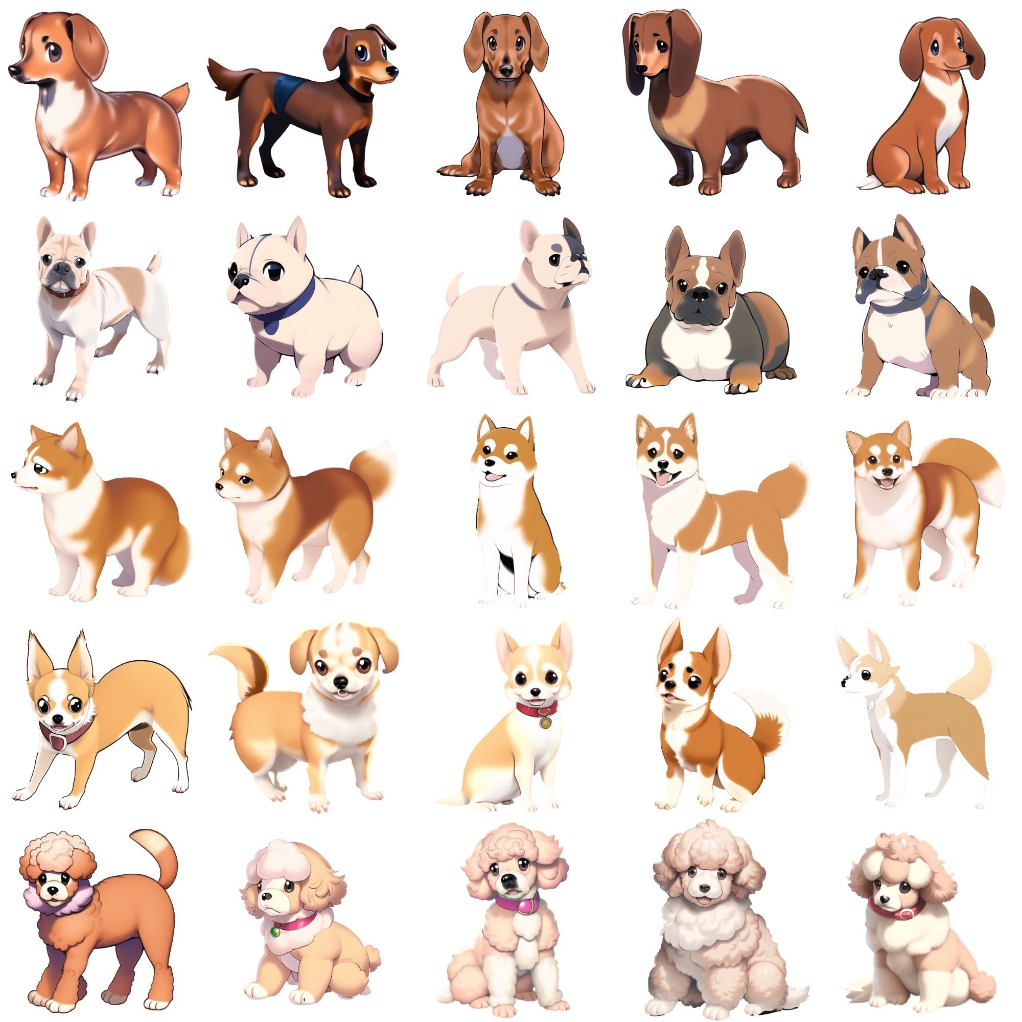 【犬20種類×5】著作権フリーの高解像度イラスト素材（画像100枚） サンプル1ページ目