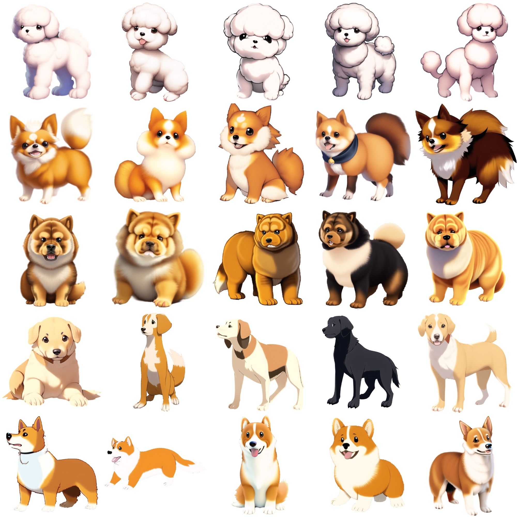 【犬20種類×5】著作権フリーの高解像度イラスト素材（画像100枚） サンプル4ページ目