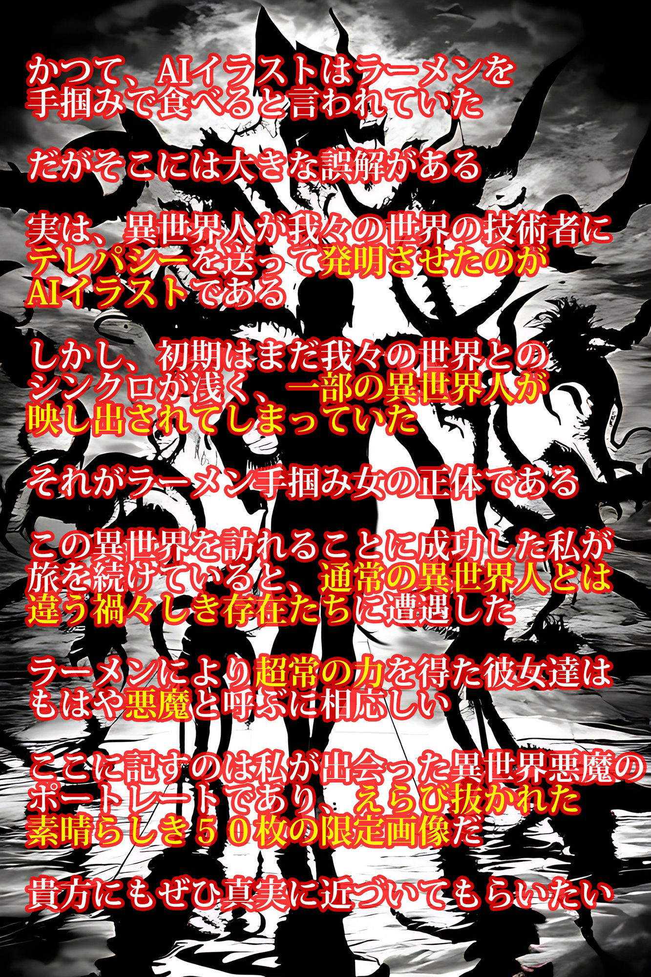 【ハルマゲドン】今明かされるAIイラストの真実2！「ラーメン手掴み女の子」はAIのミスではなく実は異世界の悪魔だったんだが？ サンプル1ページ目