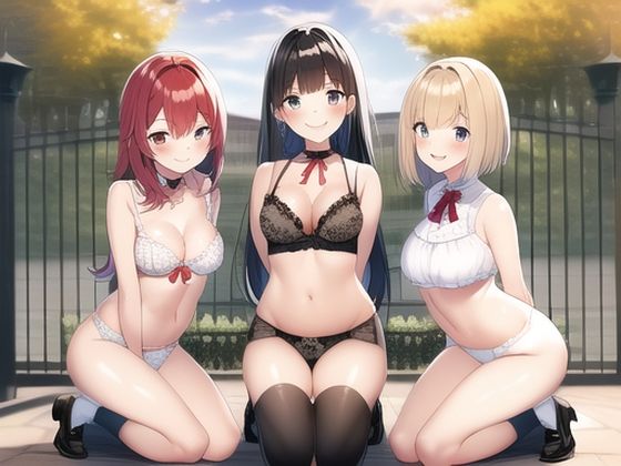 下着で集合写真を取る少女達