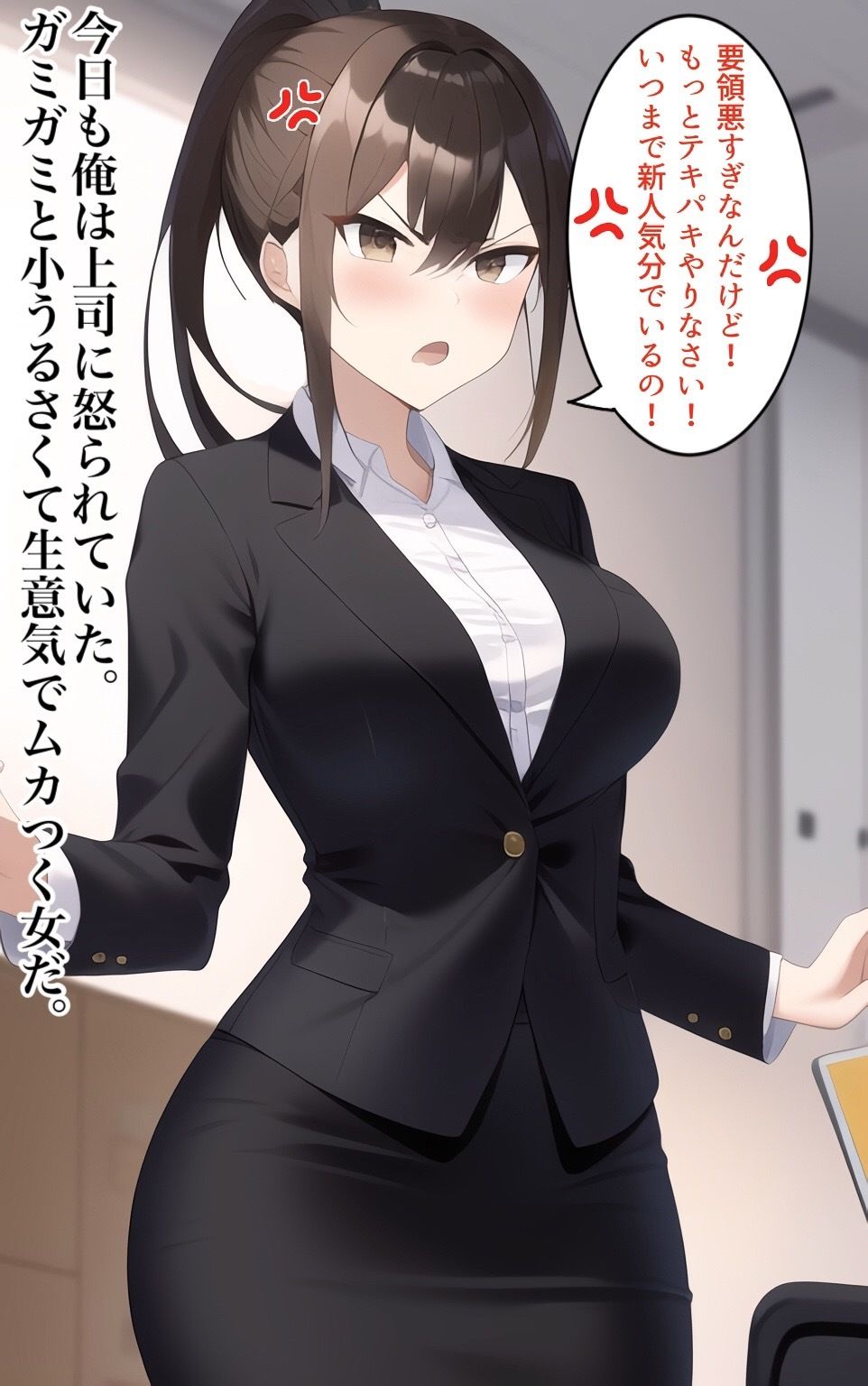 ムカつく女上司にぴっちりスーツを着せて調教してやった サンプル1ページ目