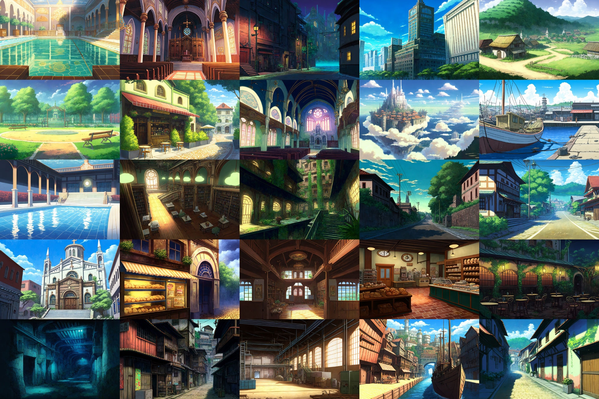 【アニメ映画風の街や施設の背景】著作権フリーの高解像度画像（100枚） サンプル2ページ目