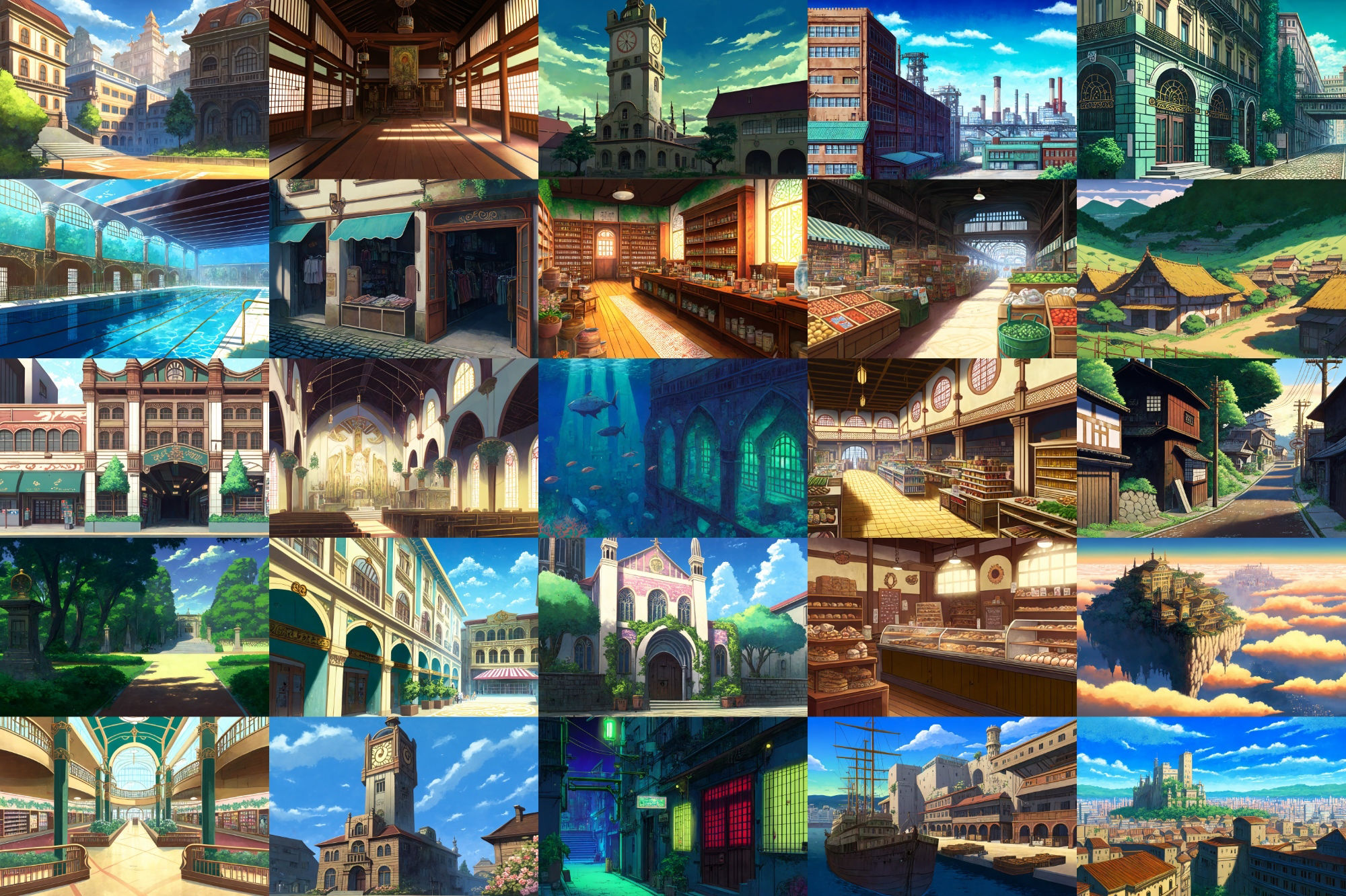 【アニメ映画風の街や施設の背景】著作権フリーの高解像度画像（100枚） サンプル3ページ目