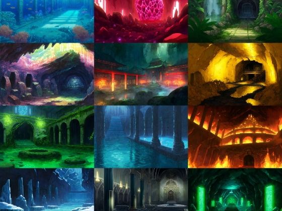 【アニメ映画風のダンジョン背景】著作権フリーの高解像度画像（100枚）