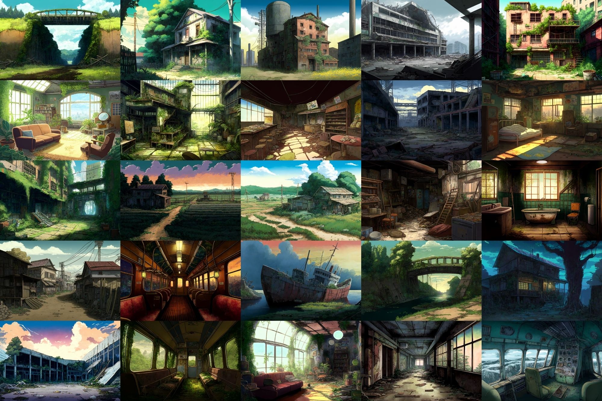 【アニメ映画風の廃墟系背景】著作権フリーの高解像度画像（100枚） サンプル1ページ目