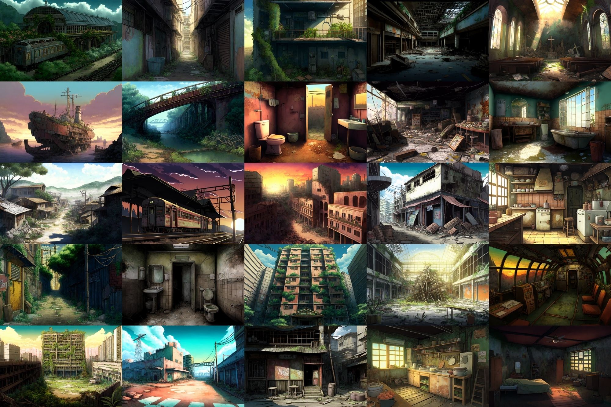 【アニメ映画風の廃墟系背景】著作権フリーの高解像度画像（100枚） サンプル2ページ目