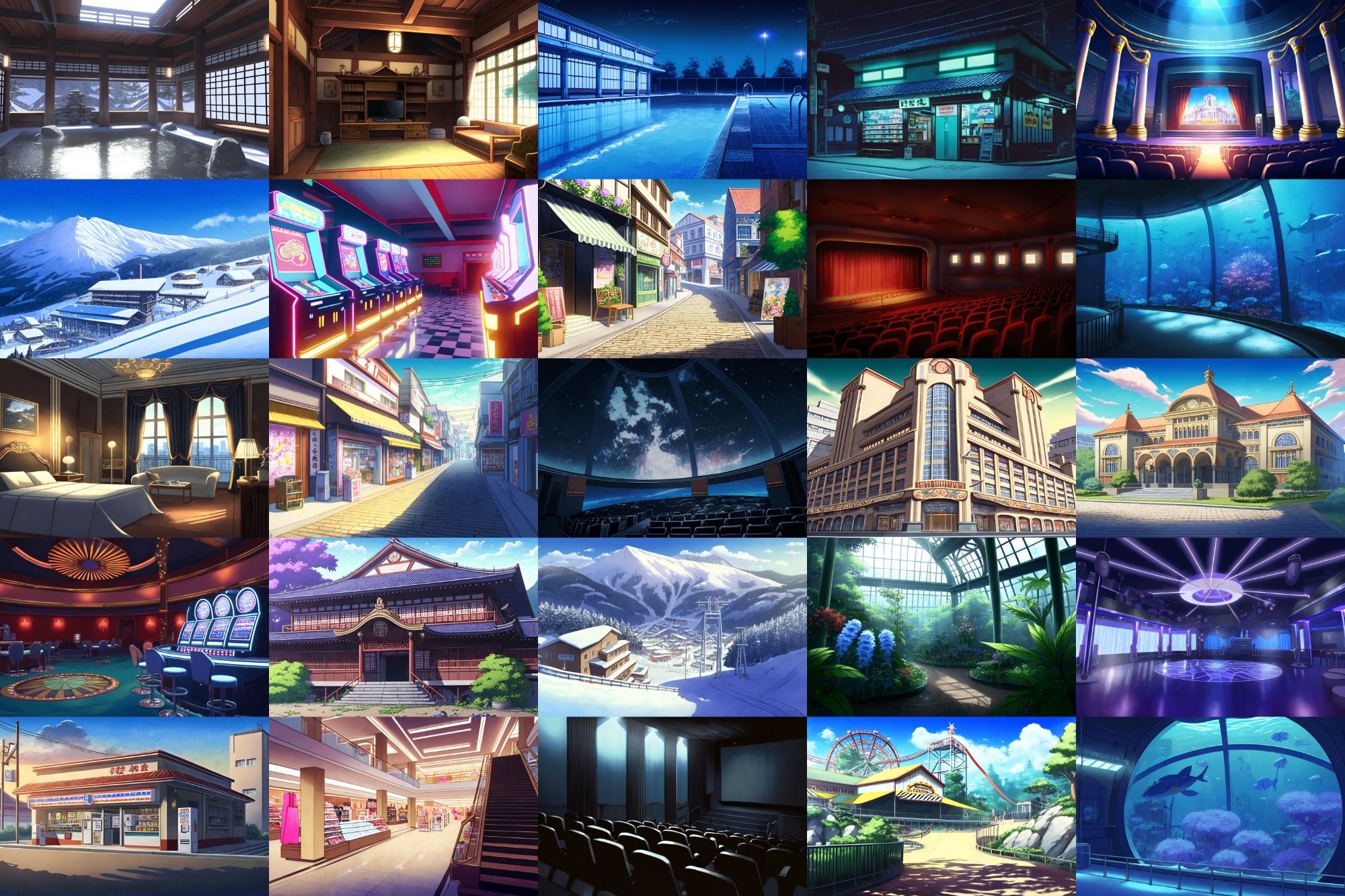 【商業娯楽系施設のイラスト背景】著作権フリーの高解像度画像（100枚） サンプル2ページ目