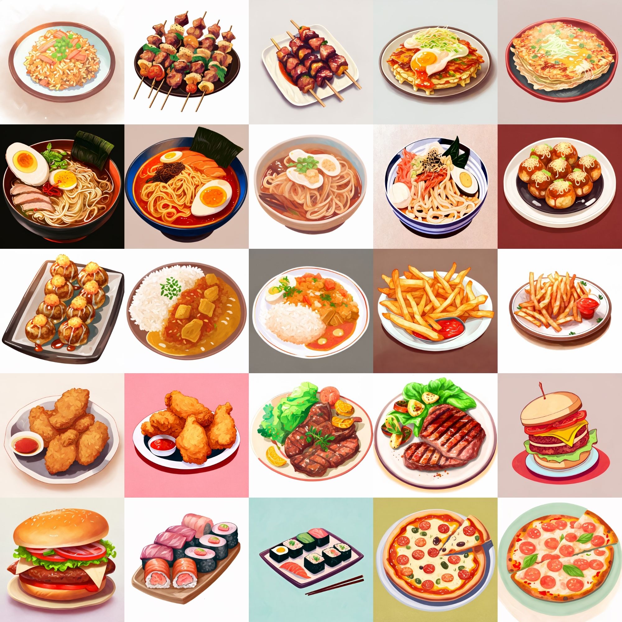 【色々な食べ物のイラスト】著作権フリーの高解像度画像（100枚） サンプル1ページ目