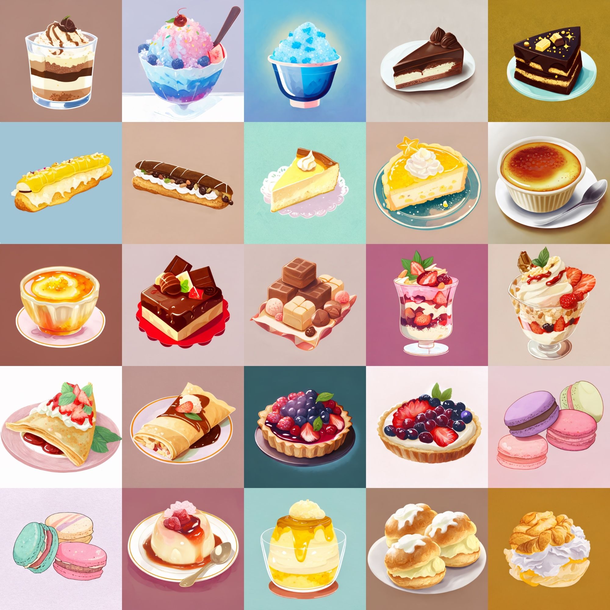 【色々なデザートのイラスト】著作権フリーの高解像度画像（100枚） サンプル1ページ目