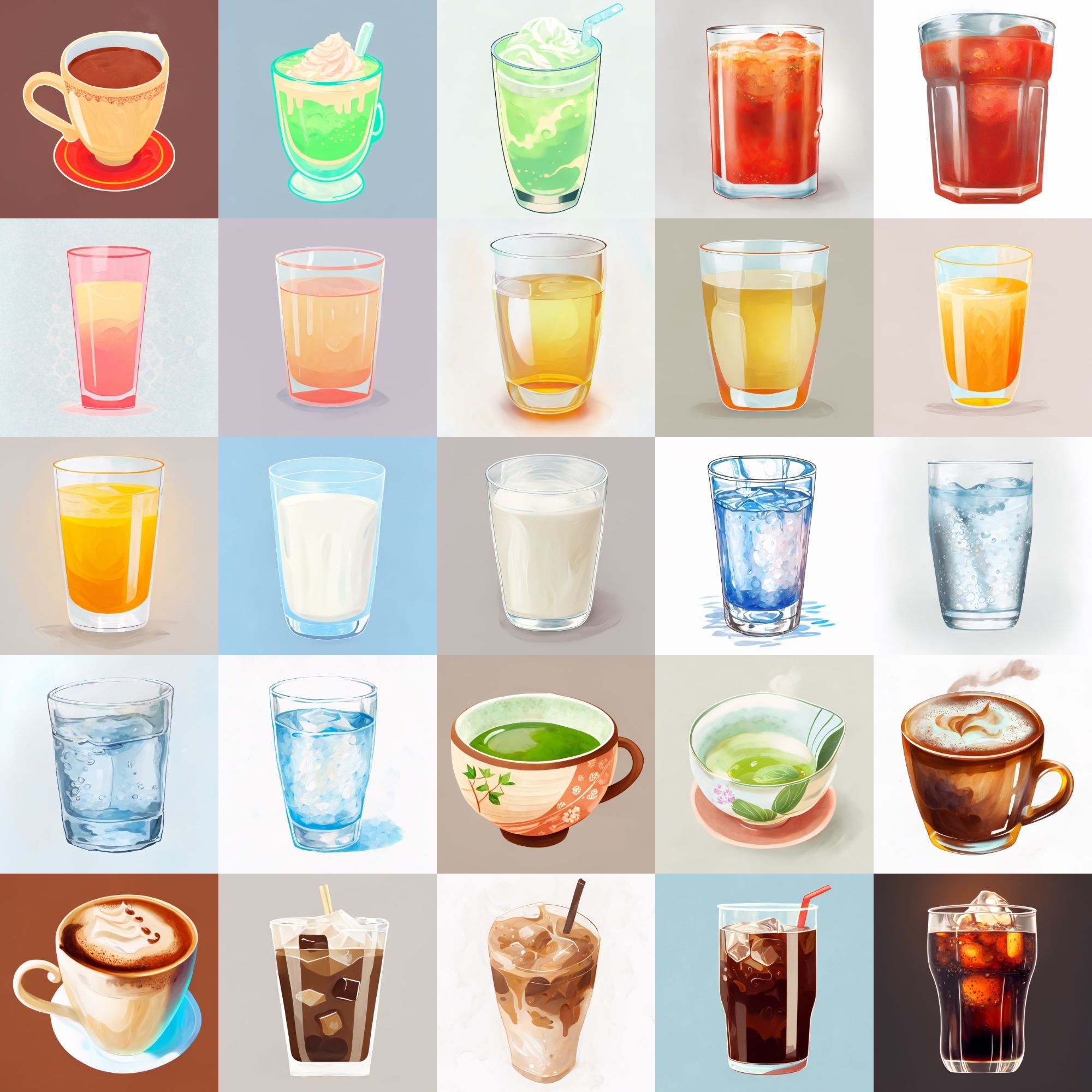 【色々な飲み物のイラスト】著作権フリーの高解像度画像（100枚） サンプル1ページ目