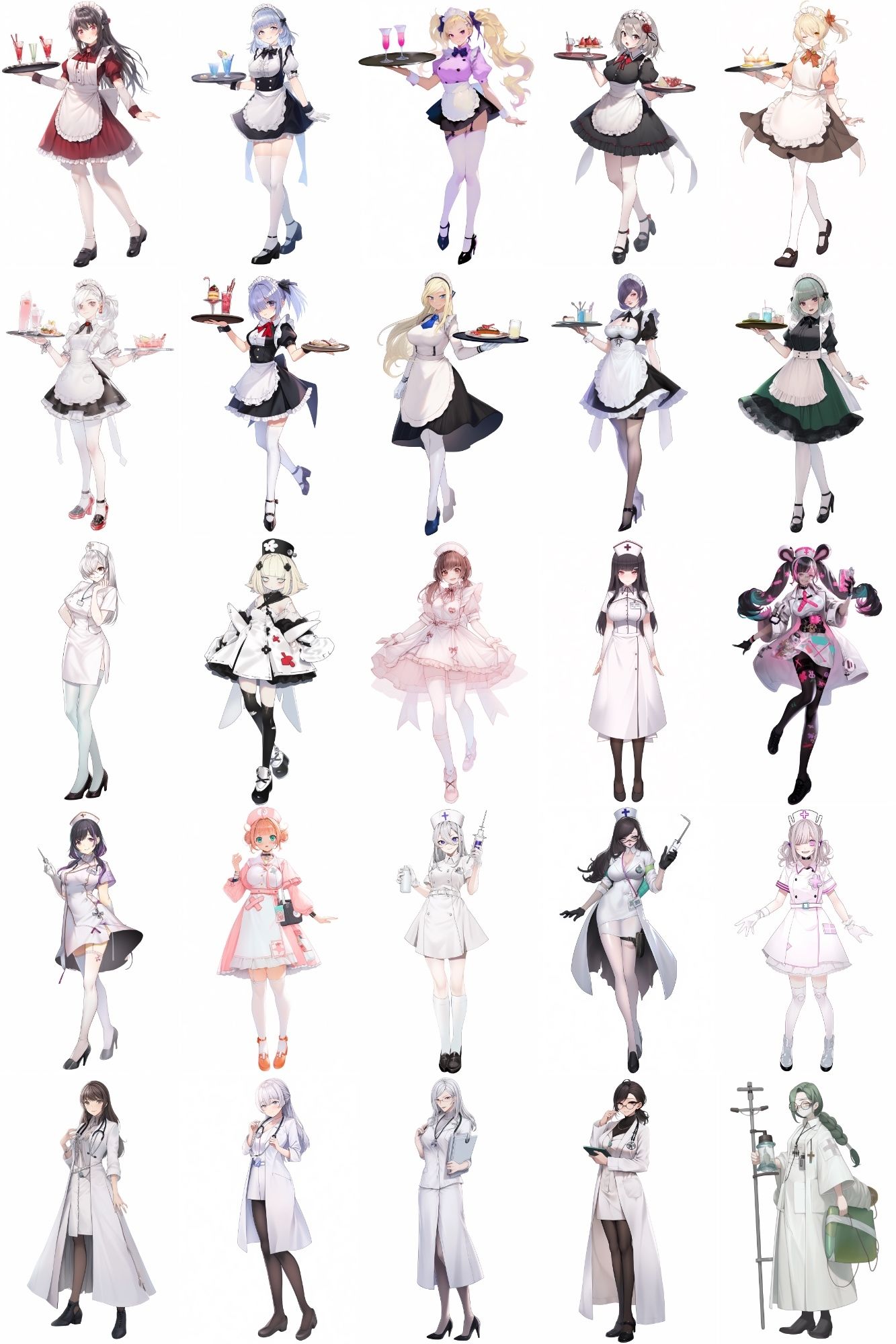 【女キャラ全身立ち絵ジョブ別5】著作権フリーの高解像度素材（100枚） サンプル2ページ目