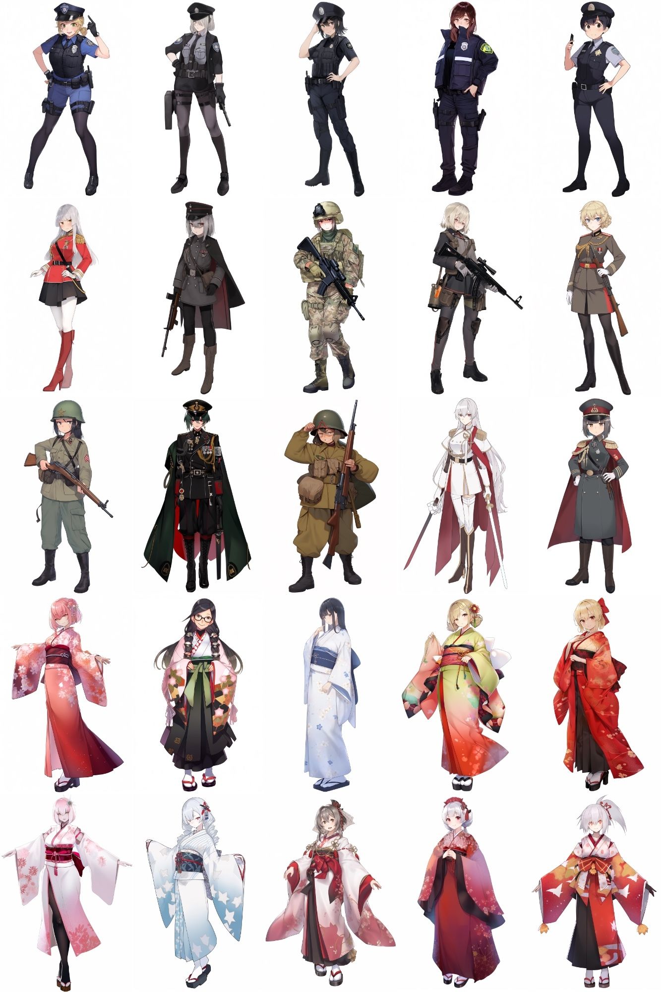 【女キャラ全身立ち絵ジョブ別5】著作権フリーの高解像度素材（100枚） サンプル3ページ目