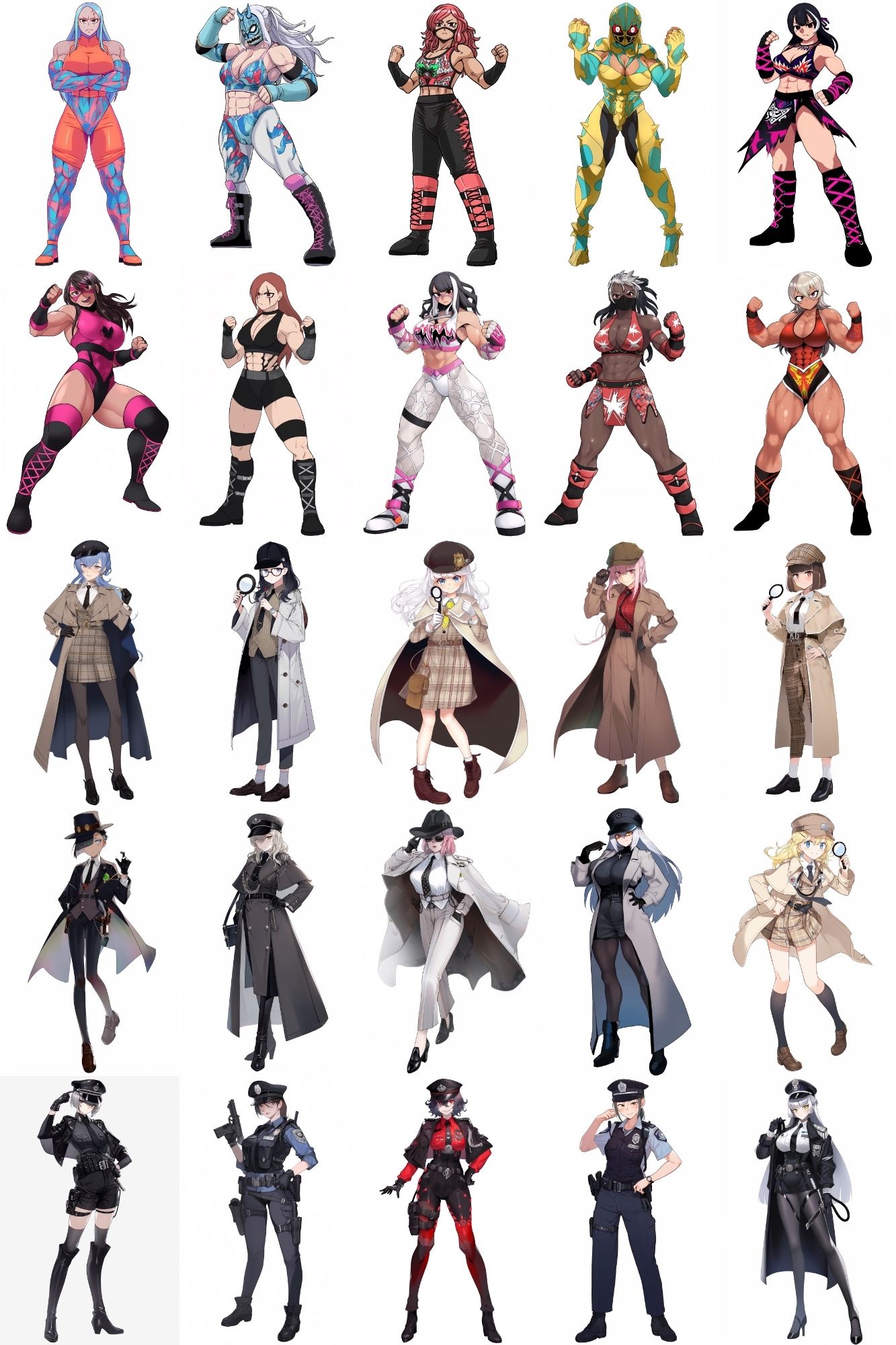 【女キャラ全身立ち絵ジョブ別5】著作権フリーの高解像度素材（100枚） サンプル4ページ目