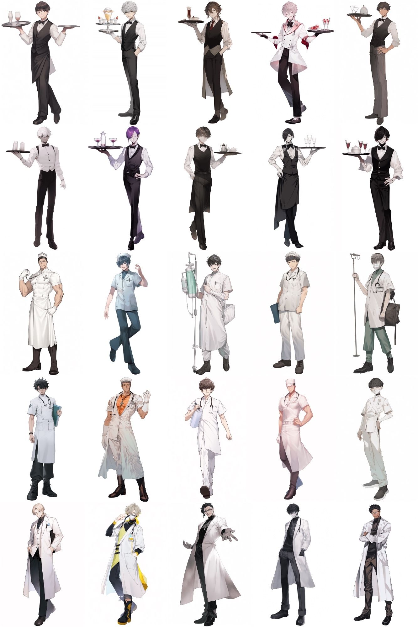 【男キャラ全身立ち絵ジョブ別5】著作権フリーの高解像度素材（100枚） サンプル2ページ目