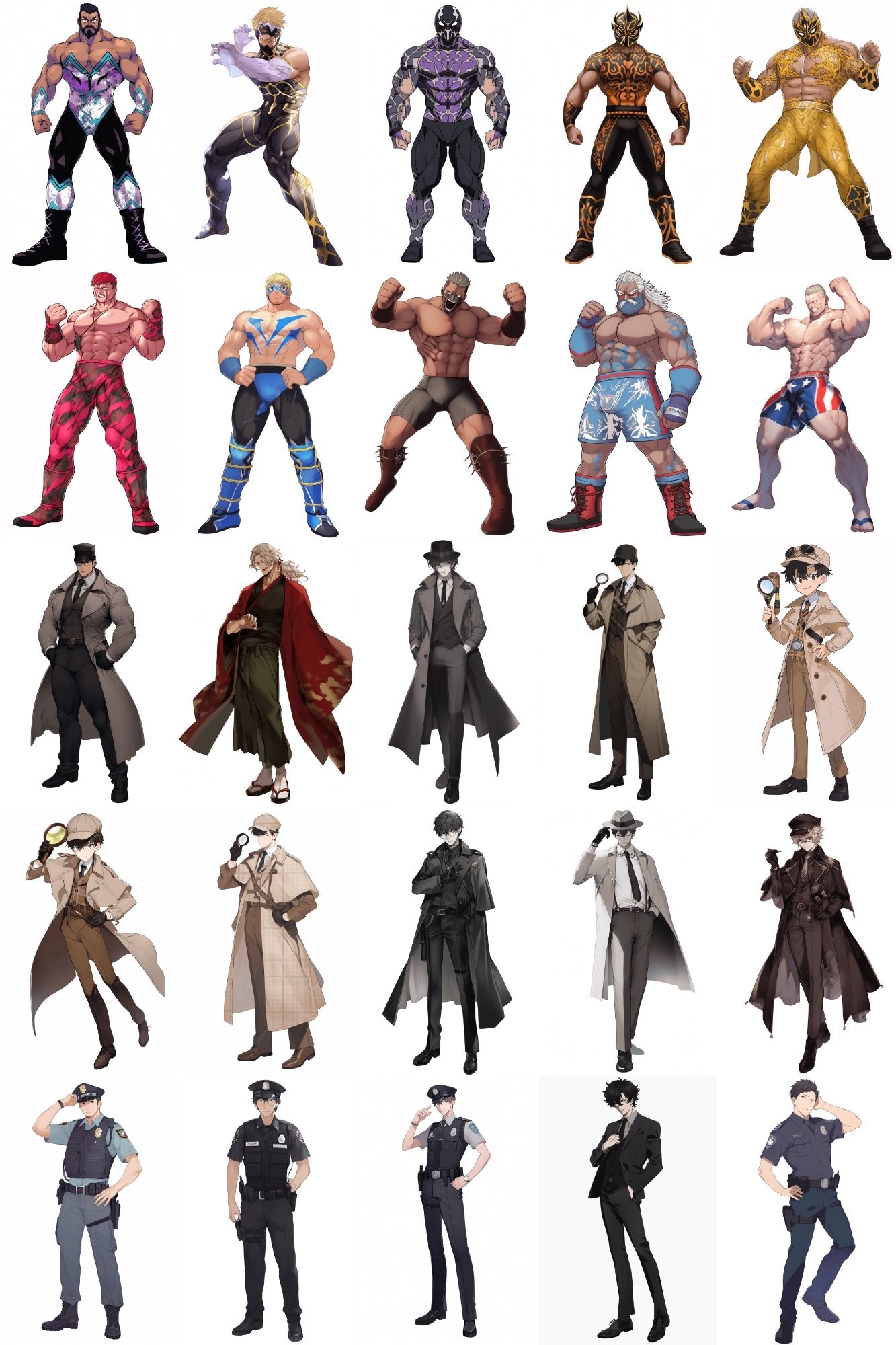 【男キャラ全身立ち絵ジョブ別5】著作権フリーの高解像度素材（100枚） サンプル4ページ目