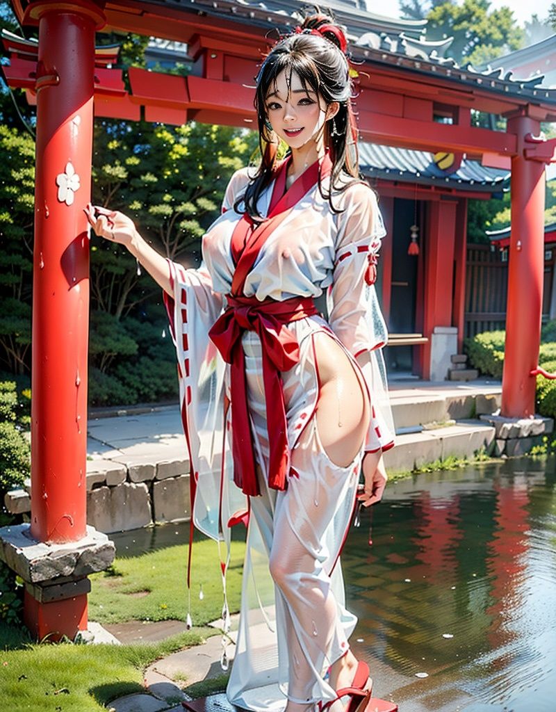 爆乳えっちな巫女さんと雨宿り サンプル4ページ目