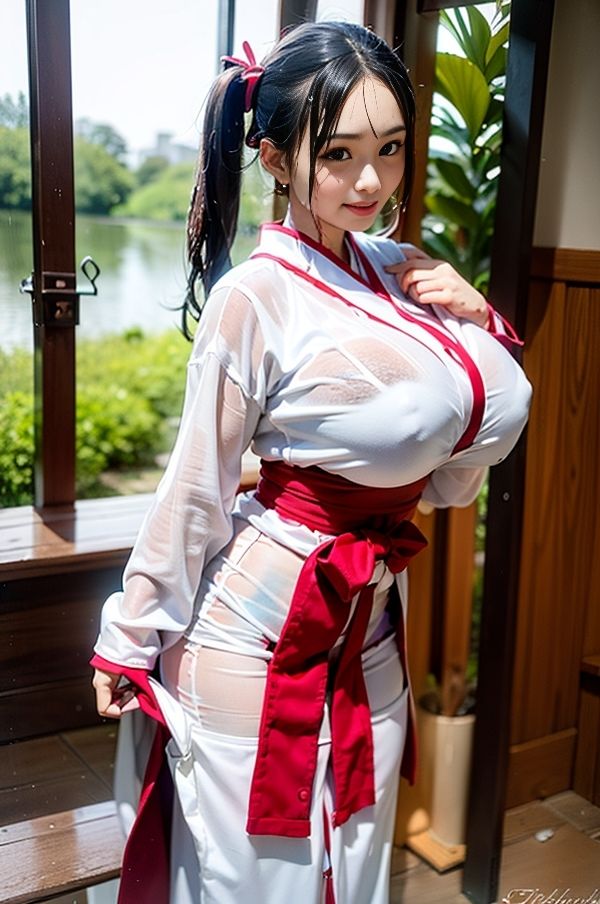 爆乳えっちな巫女さんと雨宿り サンプル7ページ目