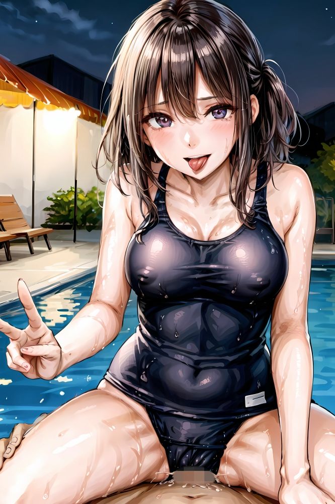 スク水巨乳J●と夜のプールでHなことをするAIイラスト集 サンプル2ページ目