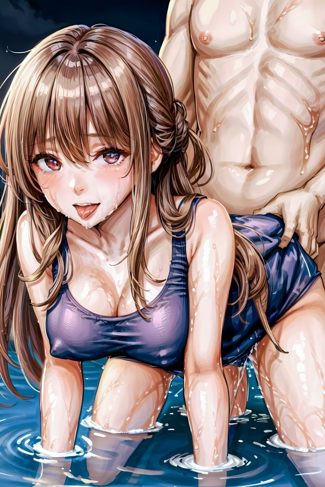 スク水巨乳J●と夜のプールでHなことをするAIイラスト集 サンプル6ページ目