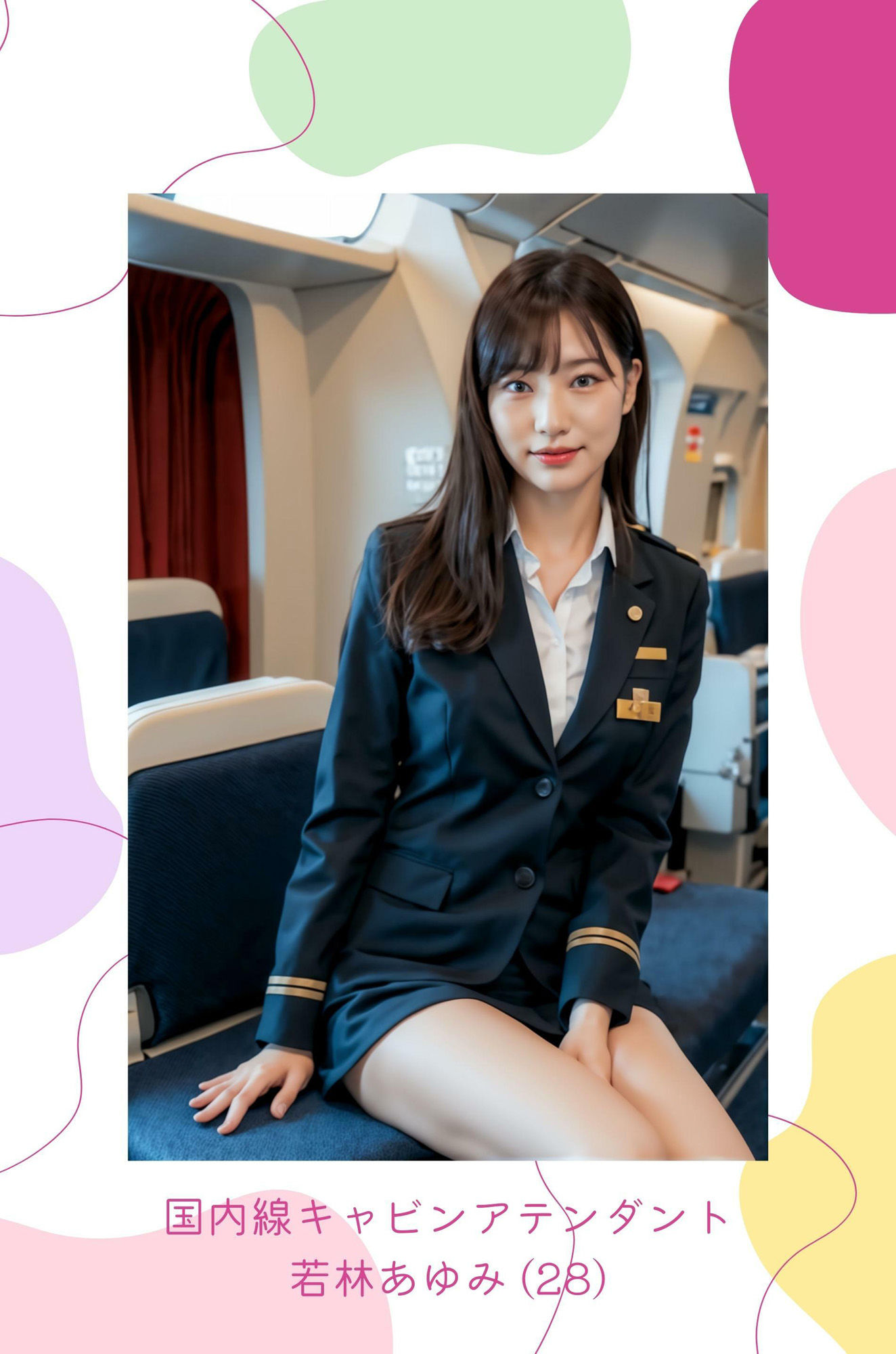 8人のキャビンアテンダント、着衣の羞恥 CA 私だってムラムラするんだから 妄想AI美女イラスト集vol.4 制服 おっぱい 満載 サンプル1ページ目
