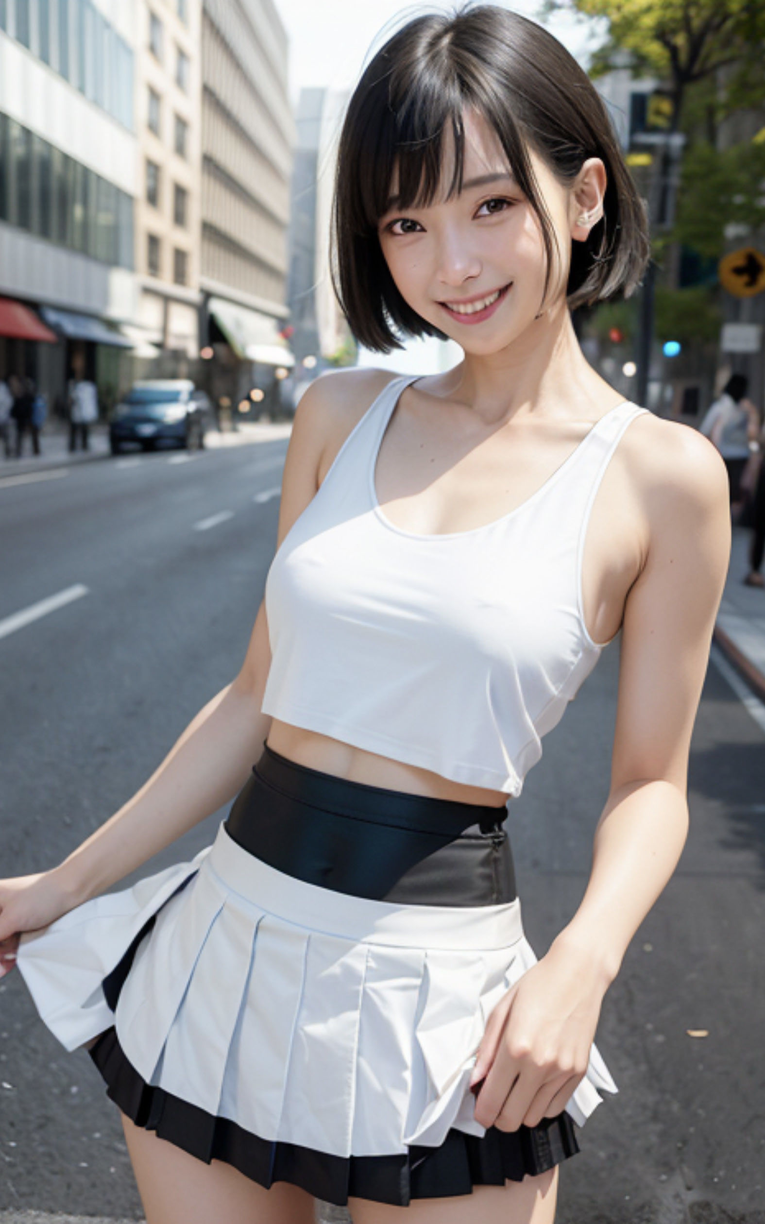 街中で出会った巨乳でノースリーブな美女の街角スナップ写真集【AI妄想グラビア写真集】 サンプル1ページ目