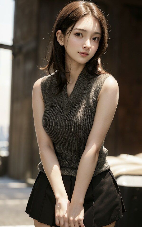 ニット姿の巨乳美女のエッチな写真集【AI妄想グラビア写真集】 サンプル1ページ目