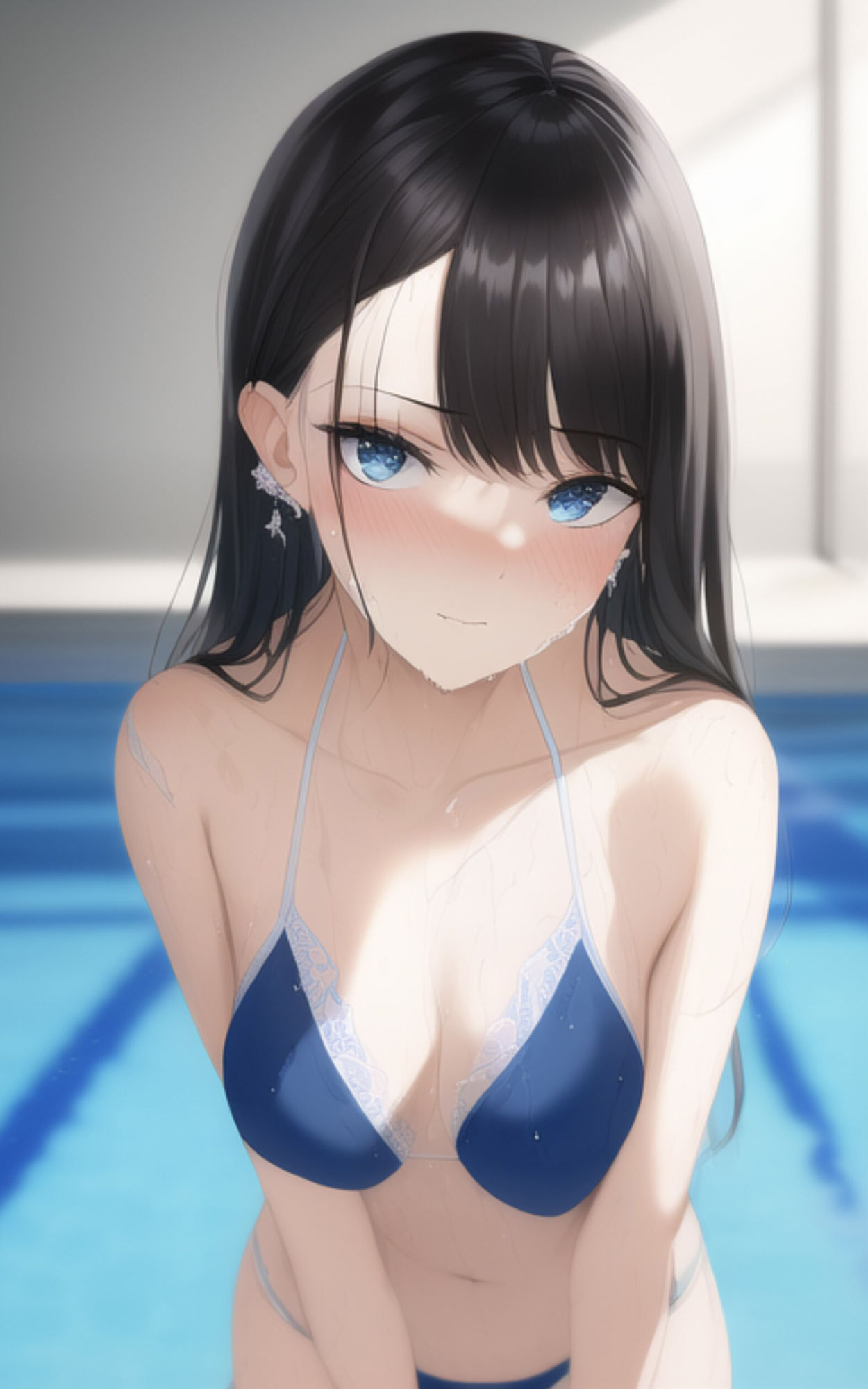 清楚で巨乳な美人女子校生とプールで遊んだ後に、ホテルで脱いでもらった。【AI妄想イラスト集】 サンプル1ページ目