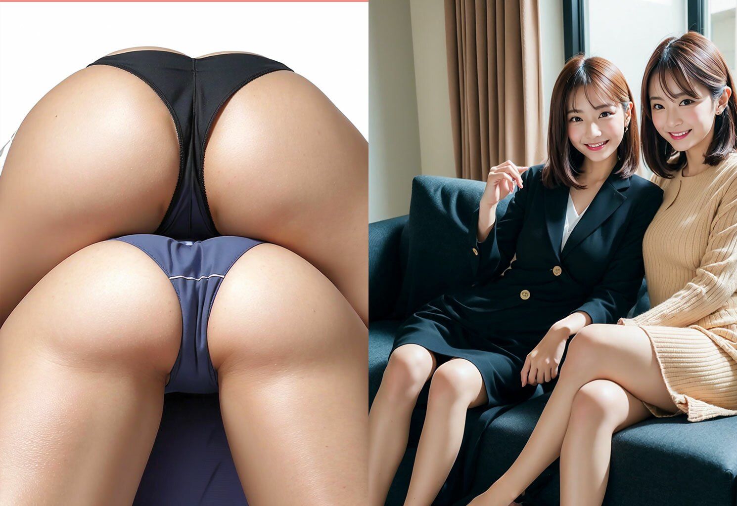 〜りあるおまんこさんど〜いつも一緒にいる噂の仲良しOL女子社員達の下着姿… サンプル2ページ目