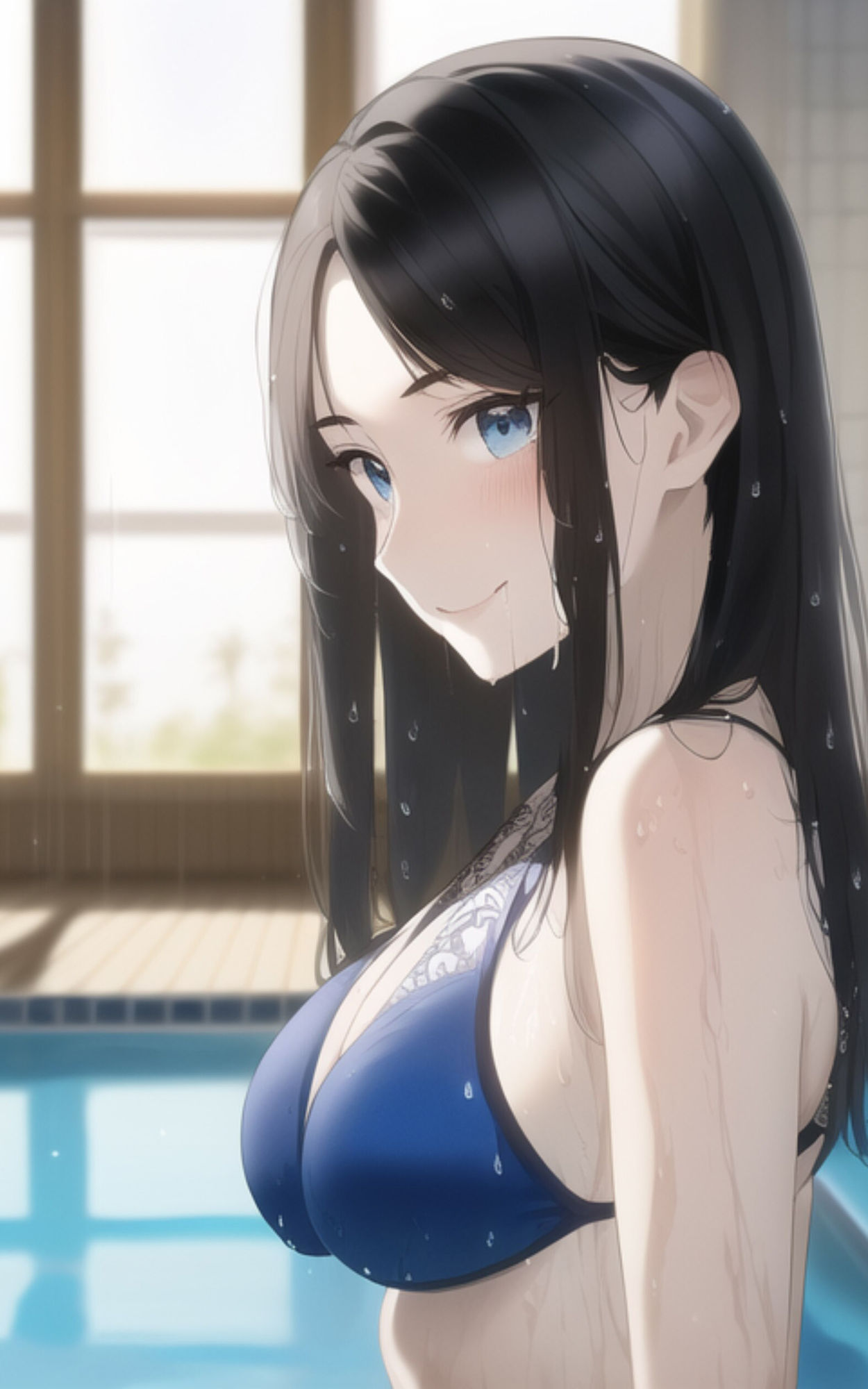 久しぶりに会った巨乳美女にセクシーなビキニを着せて、プールでデートする。 サンプル1ページ目
