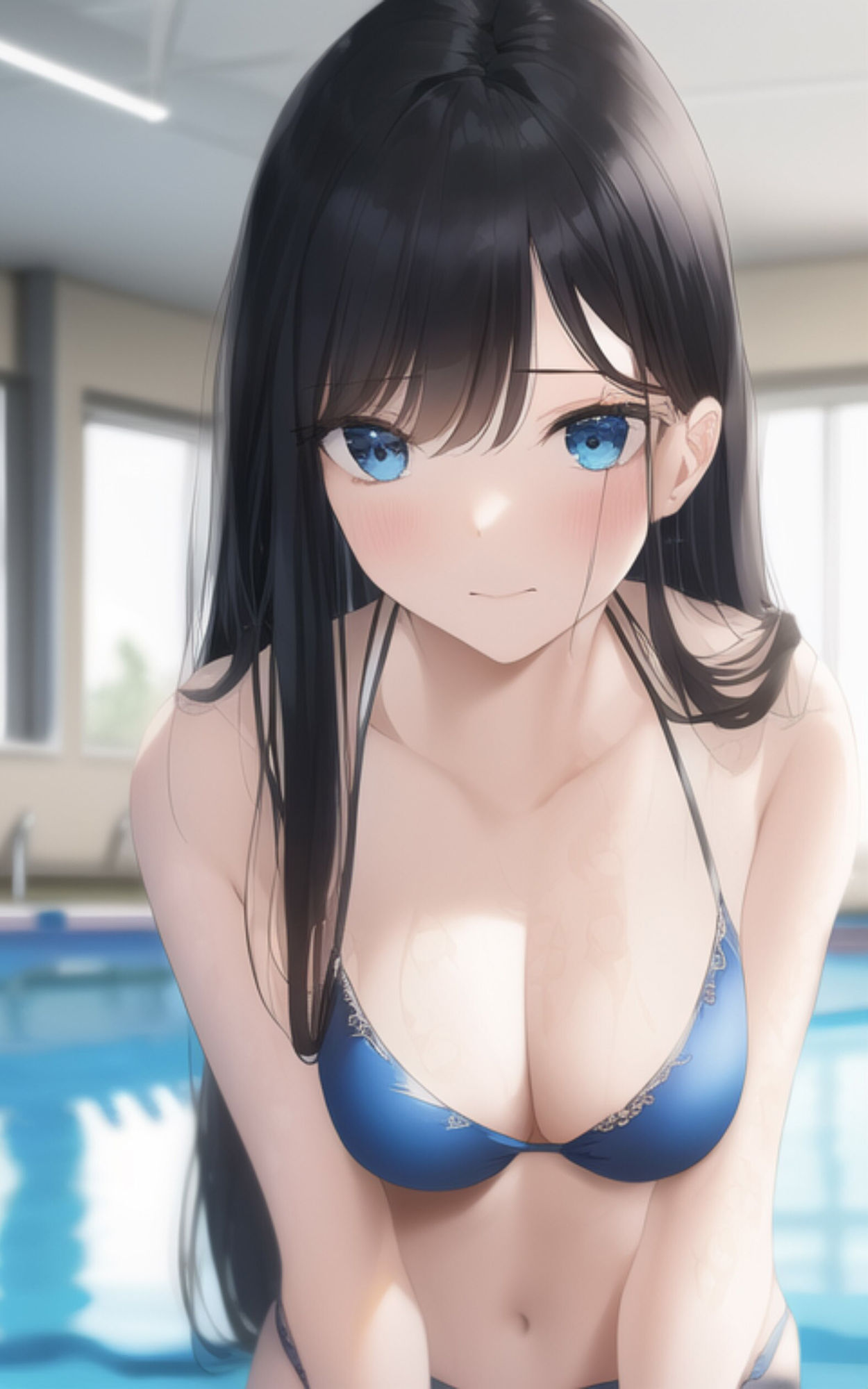 久しぶりに会った巨乳美女にセクシーなビキニを着せて、プールでデートする。 サンプル2ページ目