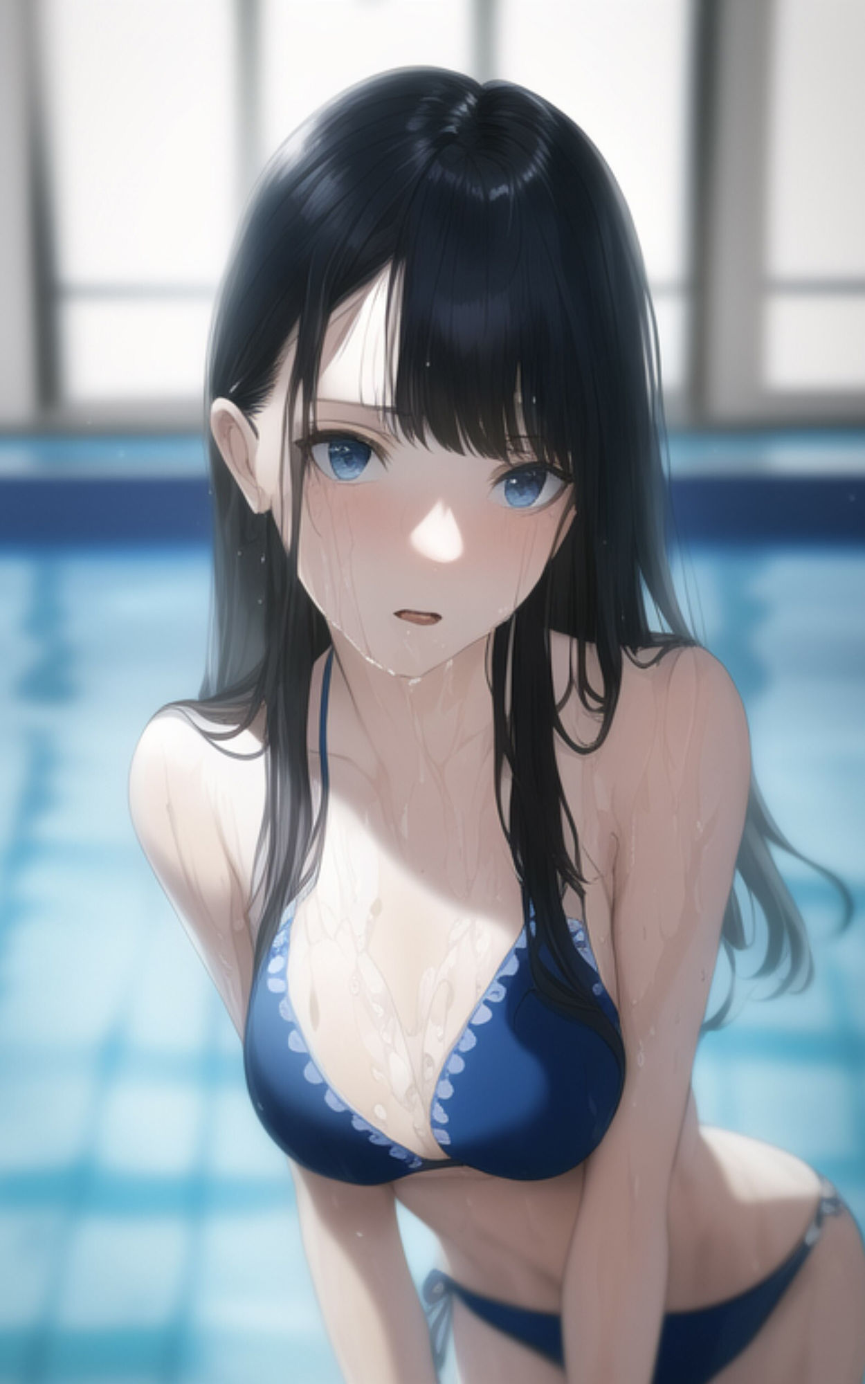 久しぶりに会った巨乳美女にセクシーなビキニを着せて、プールでデートする。 サンプル4ページ目