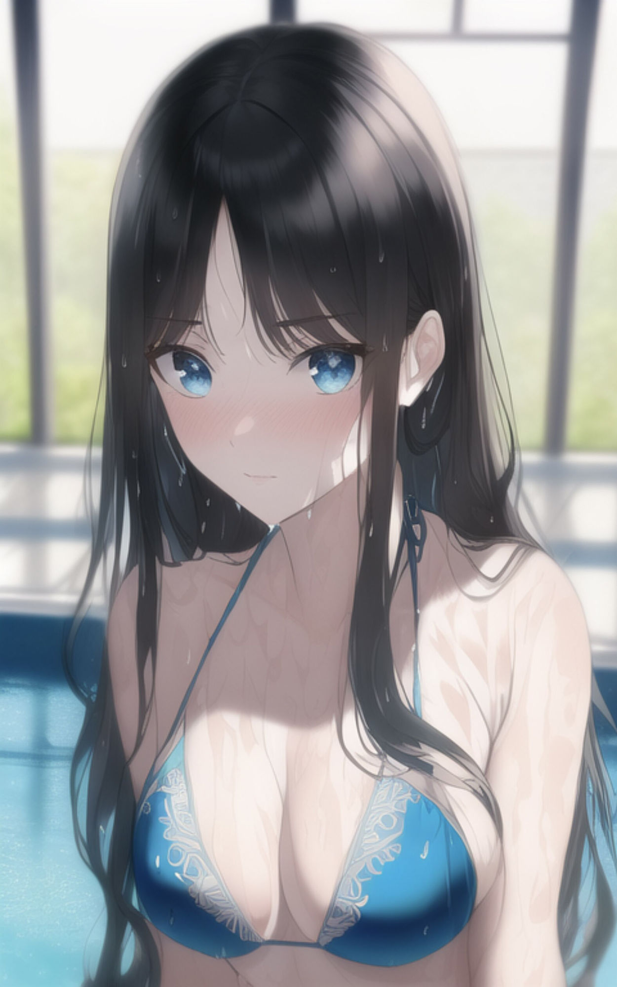 久しぶりに会った巨乳美女にセクシーなビキニを着せて、プールでデートする。 サンプル6ページ目
