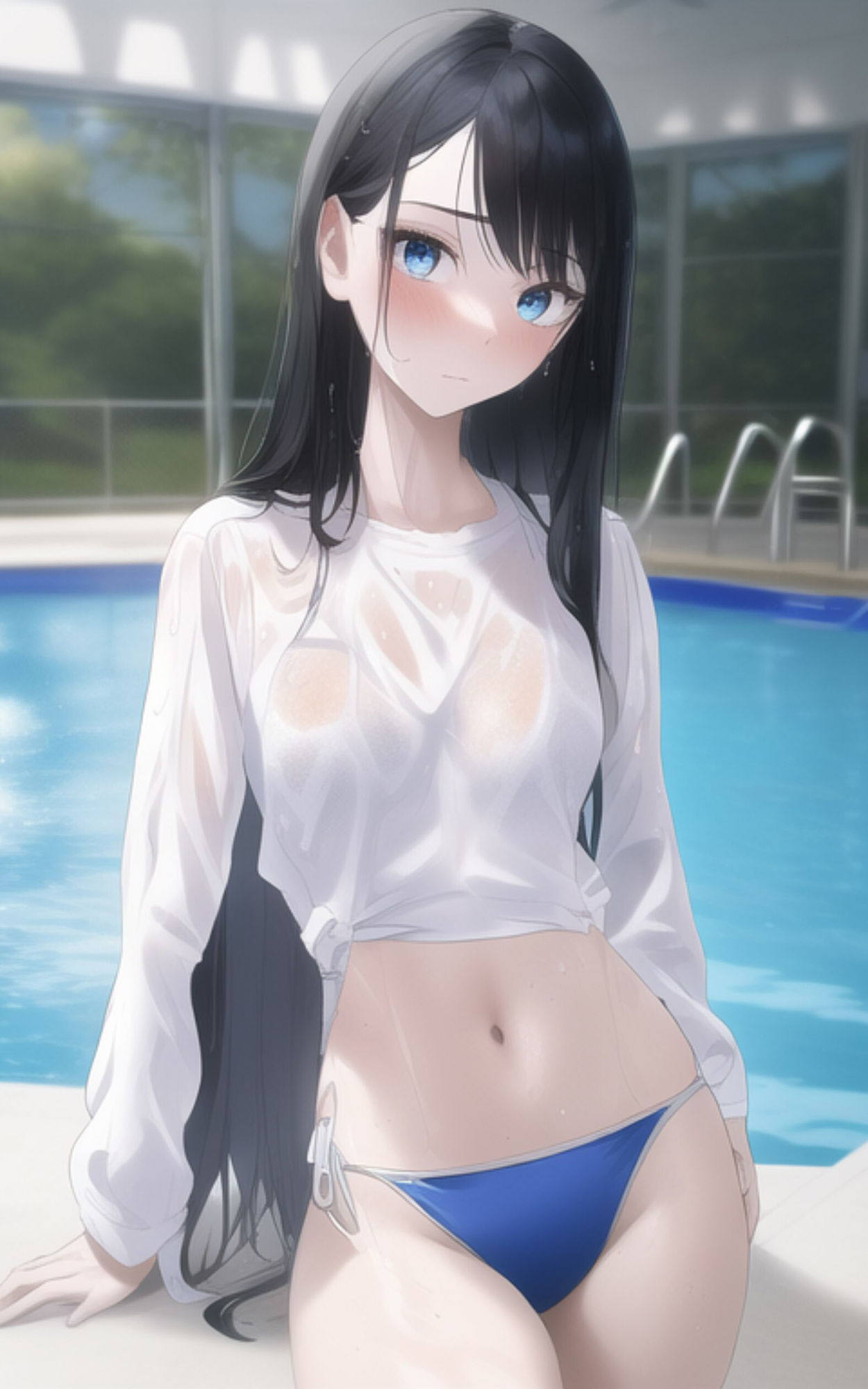 久しぶりに会った巨乳美女にセクシーなビキニを着せて、プールでデートする。 サンプル9ページ目