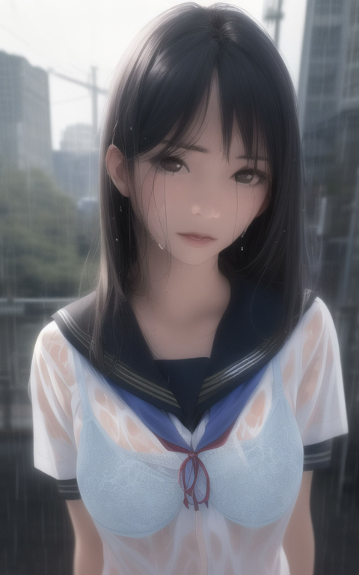 雨に濡れてしまった女子◯生の姿を楽しむ写真集 サンプル1ページ目