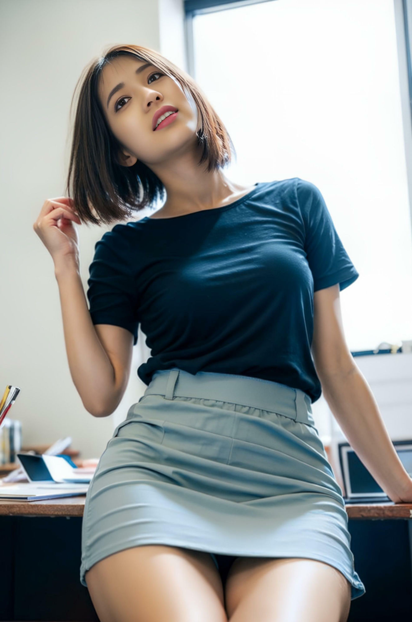 ミニスカOL Sな顔・Mな顔 〜妄想AI美女イラスト集vol.14 スーツ スカート パンチラ 満載〜 サンプル4ページ目