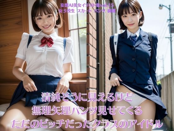 清純そうに見えるけど無理矢理パンツ見せてくるただのビッチだったクラスのアイドル 〜妄想AI美女イラスト集vol.15 女子校生 スカート パンツ 満載〜