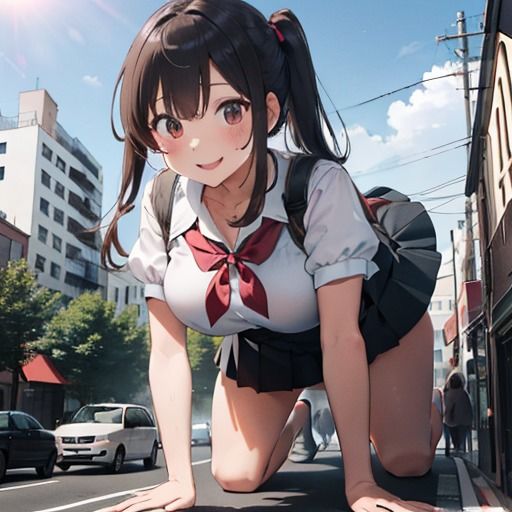 巨女JK麗華〜巨女JKちゃんと登校して下からパンツを見る話〜 サンプル2ページ目