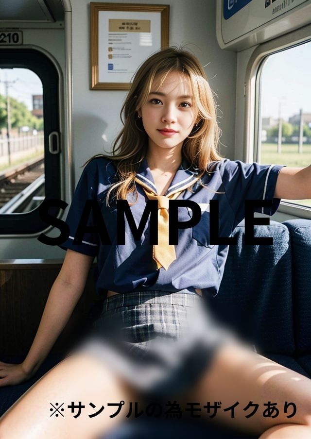 電車に乗っていたら向かいに座っている金髪女子校生のパンツが見えそう サンプル1ページ目