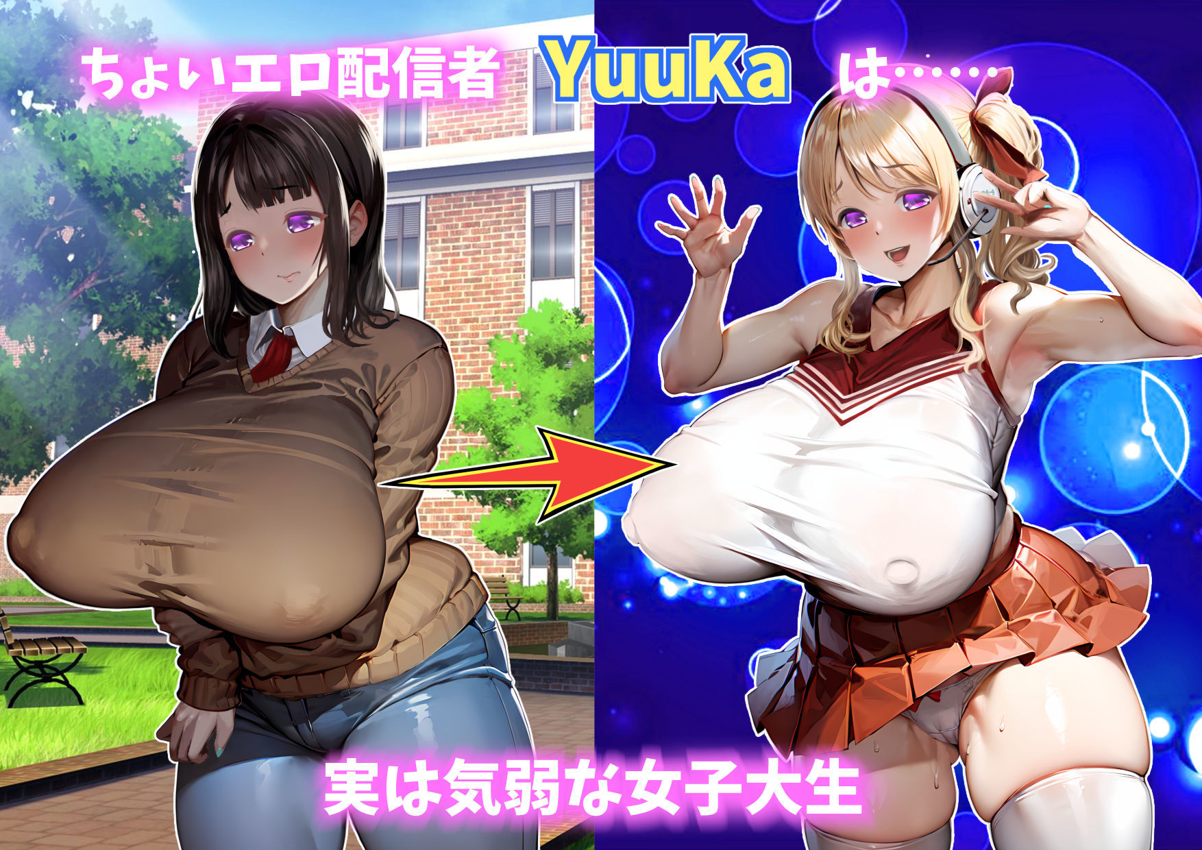 巨乳が売りのちょいエロ配信者、先輩の巨根に堕ちる サンプル1ページ目
