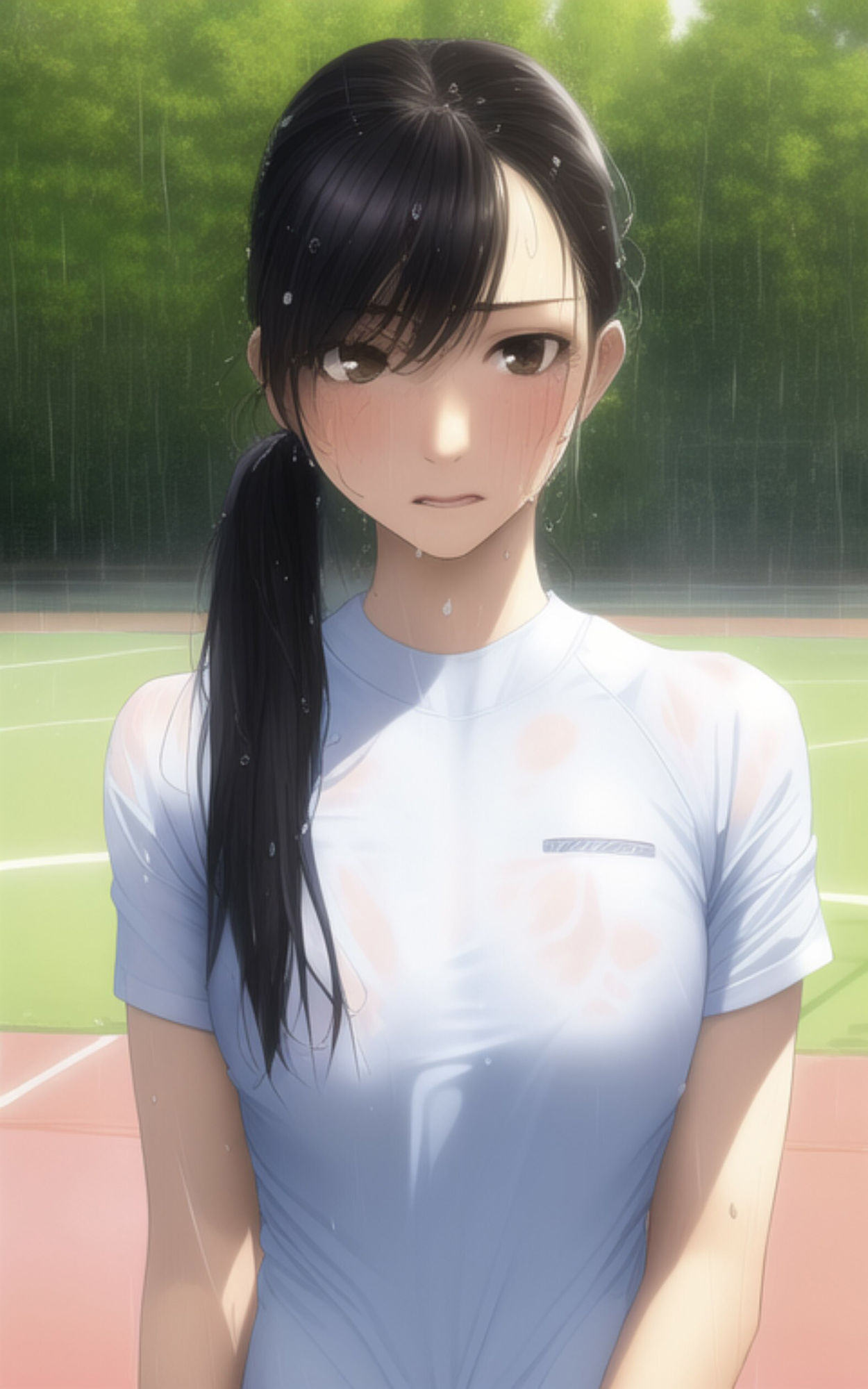巨乳で清楚な女子校生がびしょ濡れになりながら部活で汗をかいちゃう写真集 サンプル1ページ目