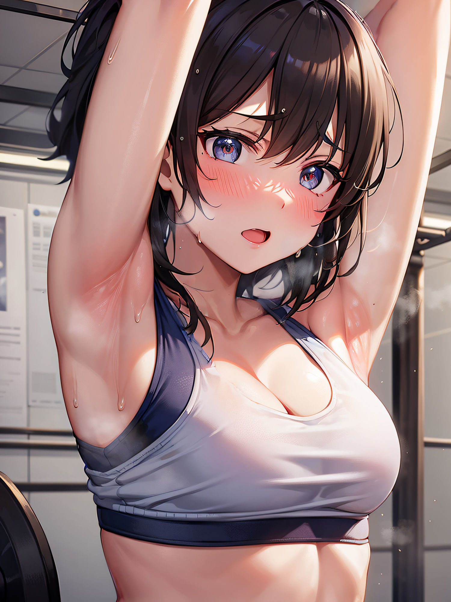 ジムで汗だくの腋を見せてとお願いしたら恥ずかしがりながら見せてくれました サンプル1ページ目