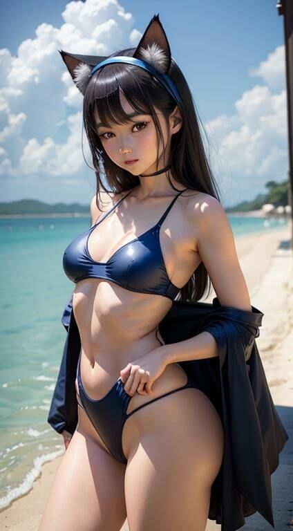 ねこ耳競泳水着3【AI生成】 サンプル4ページ目