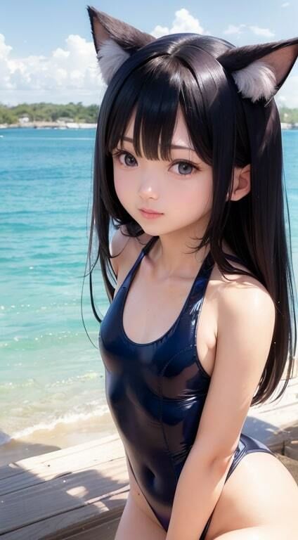 ねこ耳競泳水着3【AI生成】 サンプル7ページ目