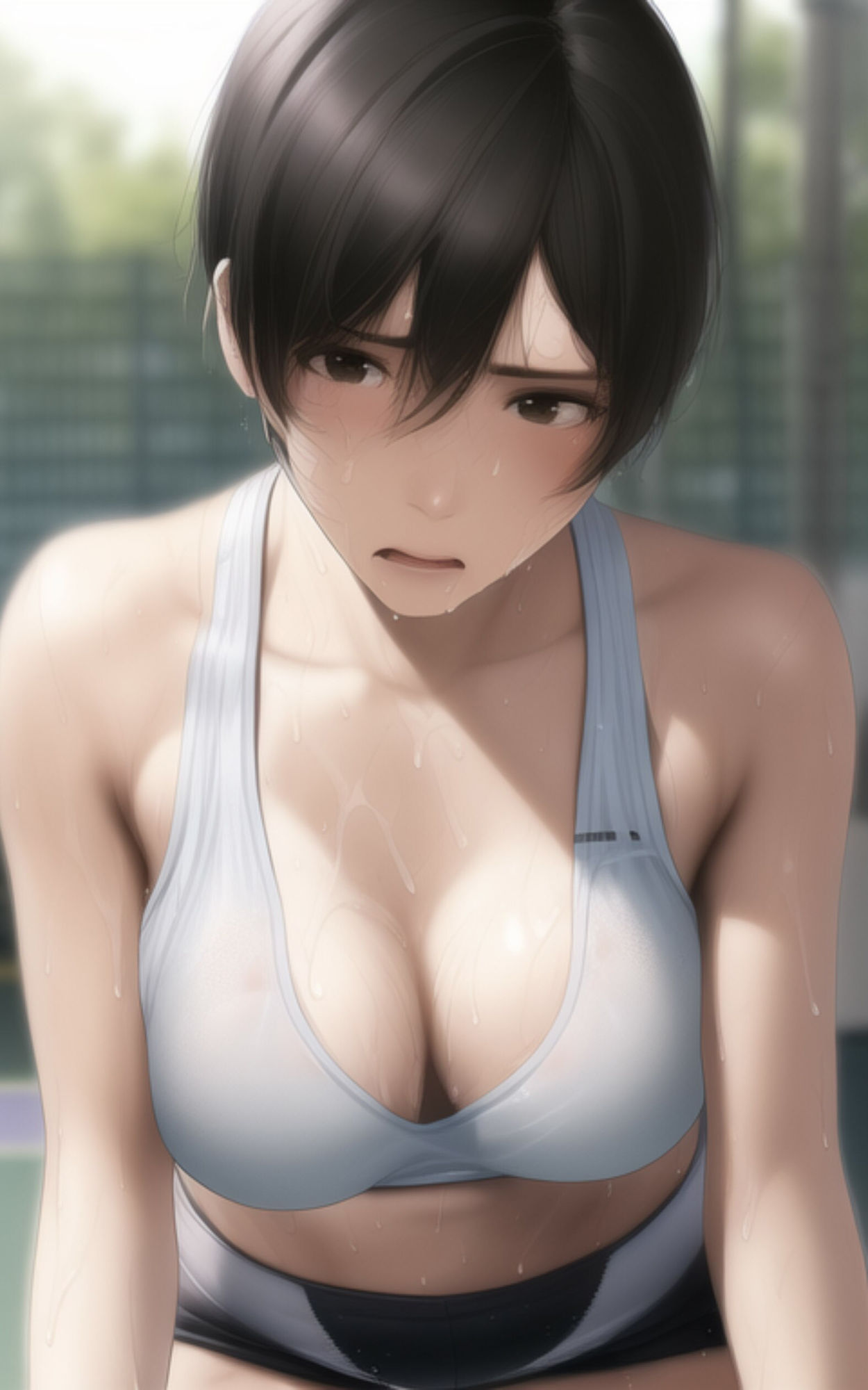 巨乳ショートの美少女が部活の練習中に全部脱がされちゃう写真集 サンプル1ページ目