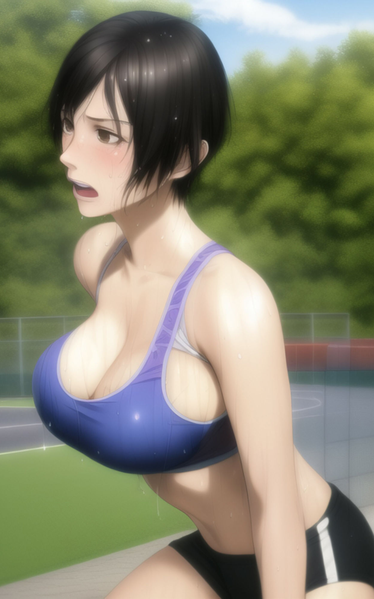 巨乳ショートの美少女が部活の練習中に全部脱がされちゃう写真集 サンプル4ページ目