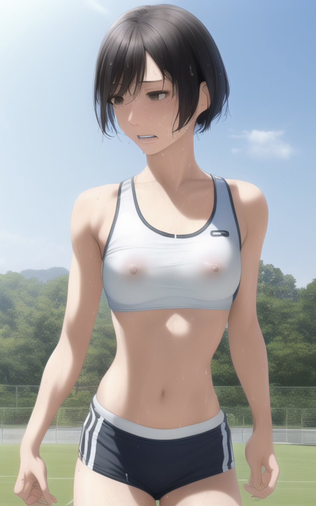 巨乳ショートの美少女が部活の練習中に全部脱がされちゃう写真集 サンプル6ページ目